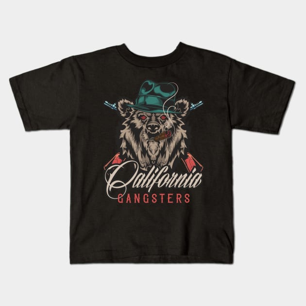 California Bear Gangster Cigar Design Kids T-Shirt by FilsonDesigns